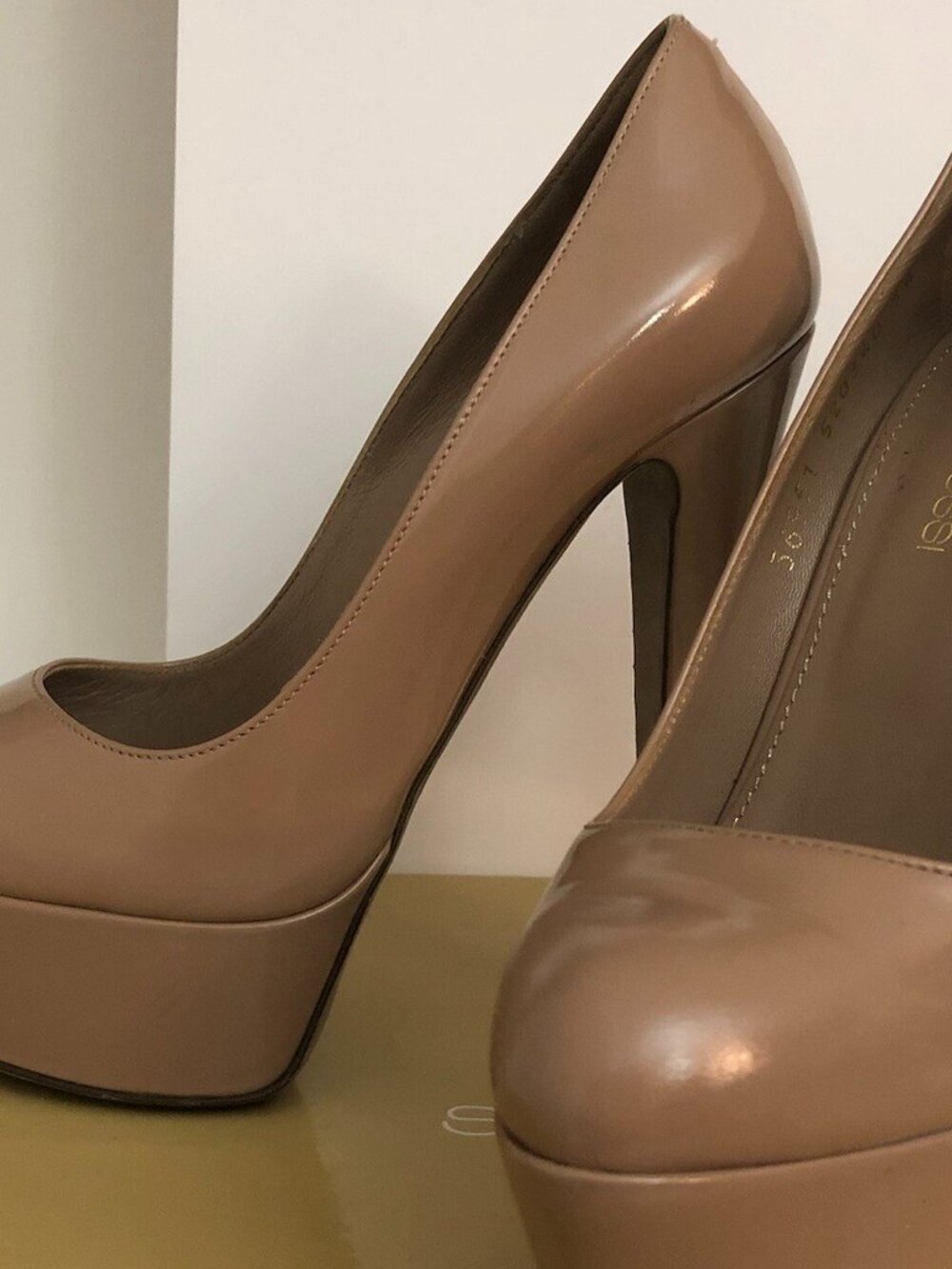 Sergio Rossi Nude Patent Leather Pumps Platform Heel